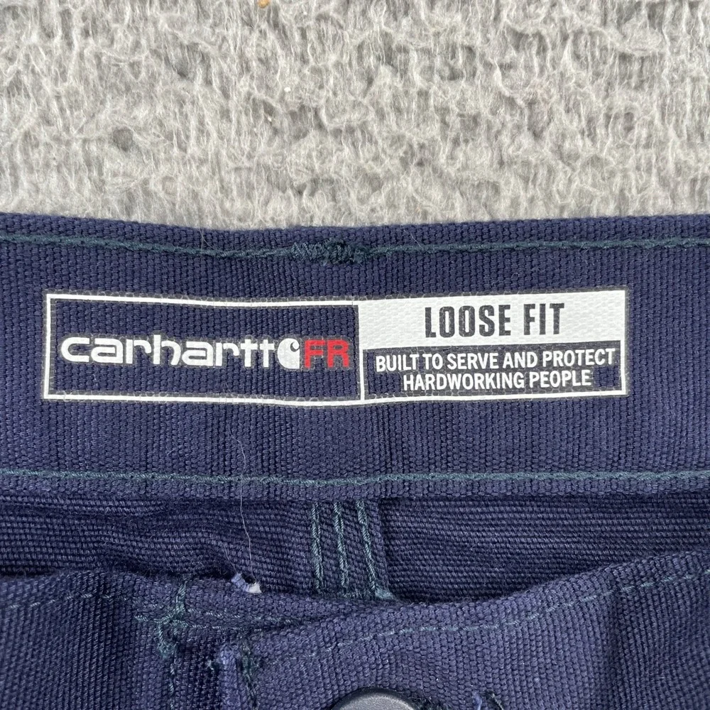 Carhartt Work Pant Mens 36x32 Navy FRB159-DNY Loose Fit Canvas Utility FR CAT 2